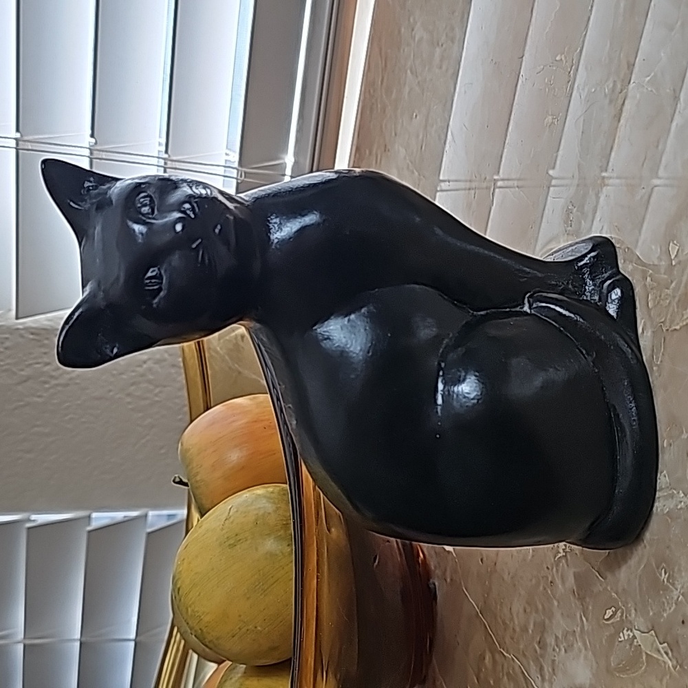 Vintage Black Cat Figurine Paperweight Bookend Doorstop in Heavy Resin 9" 2.4lb